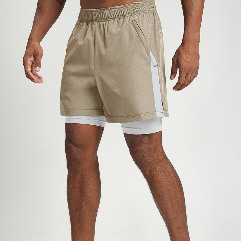 Cross-Border Men's Quick-Drying Breathable Sports Fitness Color-Blocked Lined Shorts Hiking and Work Clothing Bottoms 1205-2