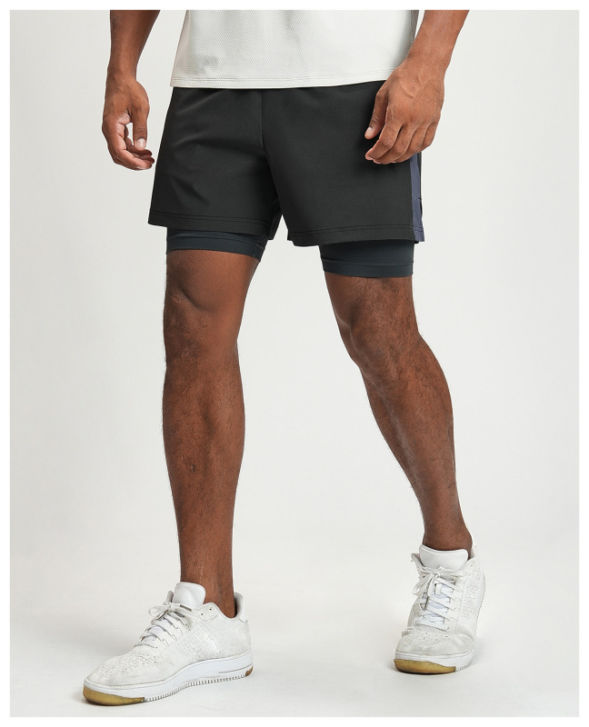 Cross-Border Men's Quick-Drying Breathable Sports Fitness Color-Blocked Lined Shorts Hiking and Work Clothing Bottoms 1205-2