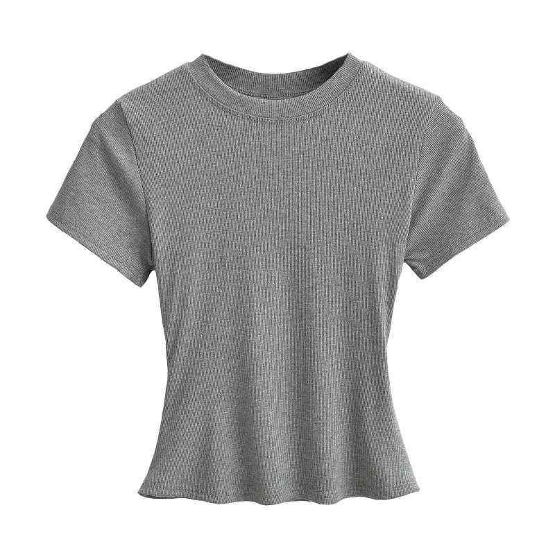 American-Style Tight-Fitting Round-Neck T-Shirt for Women, Casual Inner Wear, Stretchy, Slimming, Figure-Flattering, Solid Color, Short-Sleeve Base Shirt Top