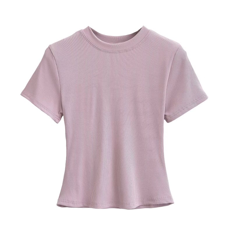 American-Style Tight-Fitting Round-Neck T-Shirt for Women, Casual Inner Wear, Stretchy, Slimming, Figure-Flattering, Solid Color, Short-Sleeve Base Shirt Top