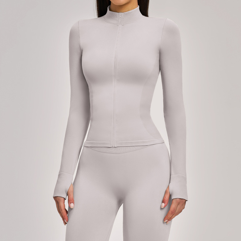 Zechuang Seamless Stand Collar Zipper Yoga Wear Women's Tops Windproof Slim Warm Top Sports Running Tops 7755