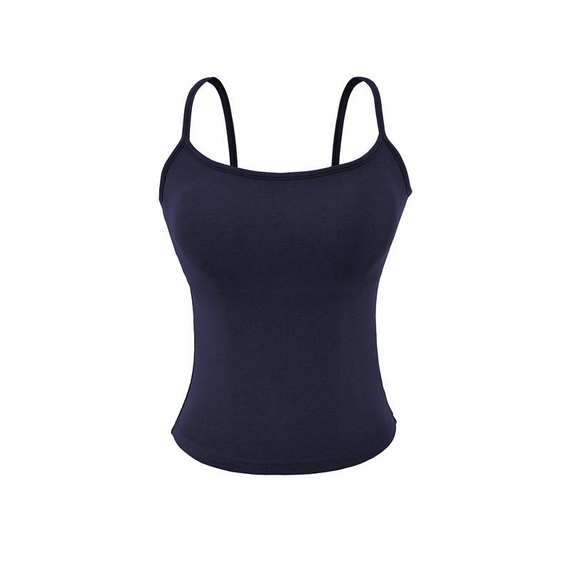 Blue Camisole with Chest Pads for Women, Summer Slim-Fit Basic Style, Suitable for Outerwear or Layering, Slimming and Alluring Base Top