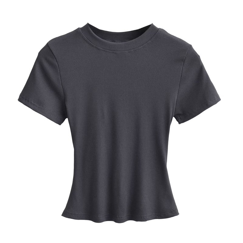 American-Style Tight-Fitting Round-Neck T-Shirt for Women, Casual Inner Wear, Stretchy, Slimming, Figure-Flattering, Solid Color, Short-Sleeve Base Shirt Top