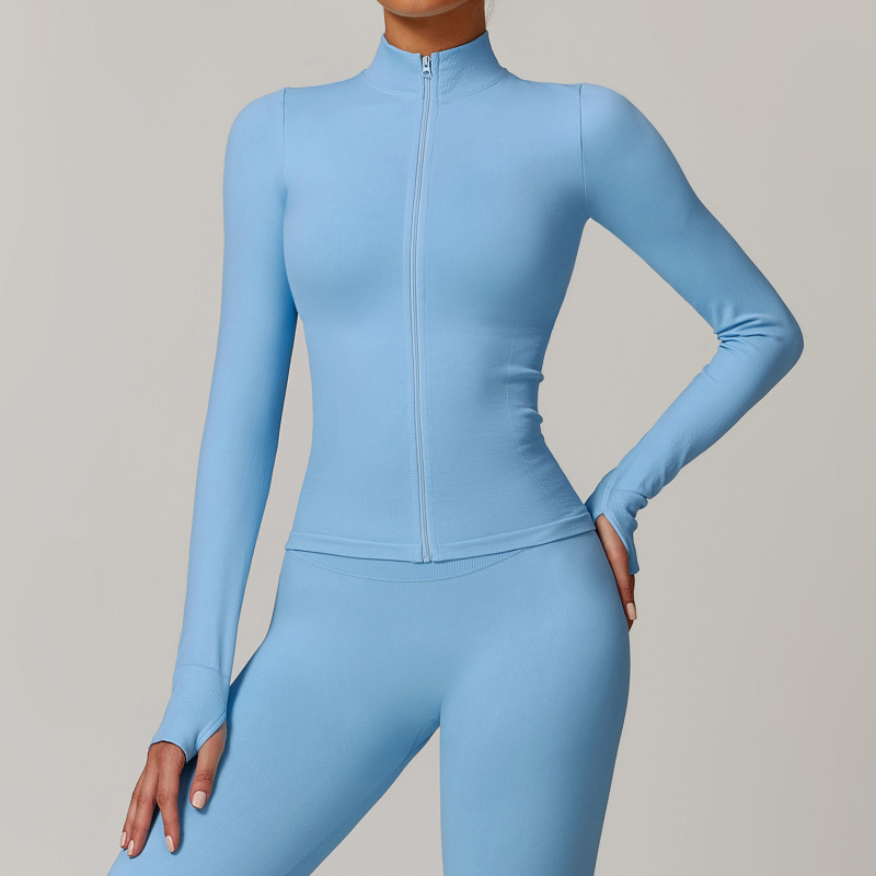 Zechuang Seamless Stand Collar Zipper Yoga Wear Women's Tops Windproof Slim Warm Top Sports Running Tops 7755