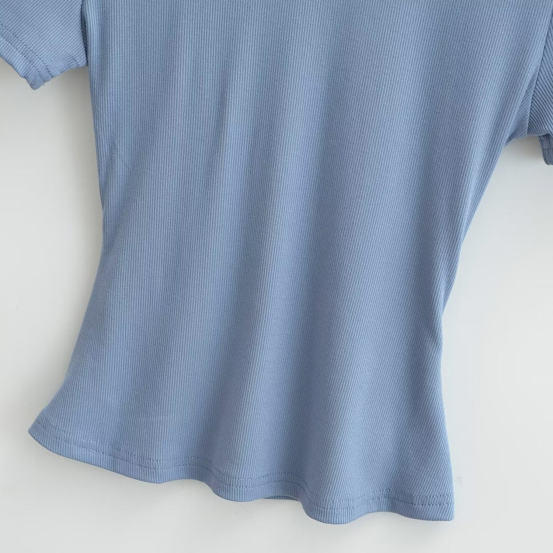 American-Style Tight-Fitting Round-Neck T-Shirt for Women, Casual Inner Wear, Stretchy, Slimming, Figure-Flattering, Solid Color, Short-Sleeve Base Shirt Top