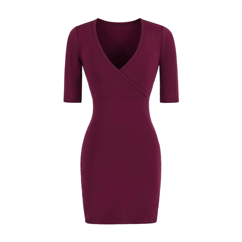 Cross V-Neck Mid-Sleeve Dress for Women, Summer Niche Style, Sexy Base Design, Waist-Cinching, Bodycon Short Dress