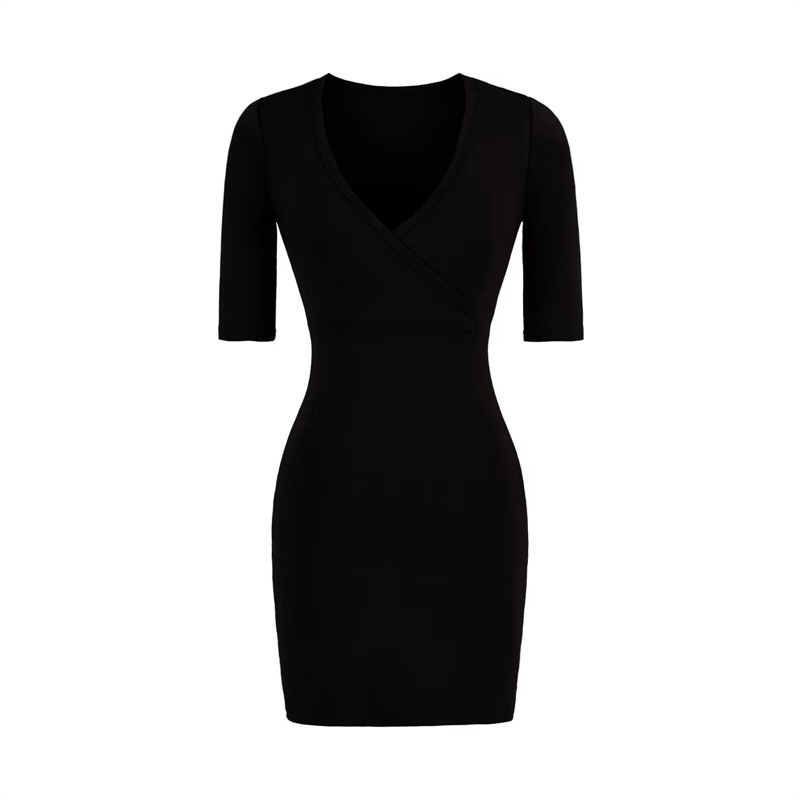 Cross V-Neck Mid-Sleeve Dress for Women, Summer Niche Style, Sexy Base Design, Waist-Cinching, Bodycon Short Dress