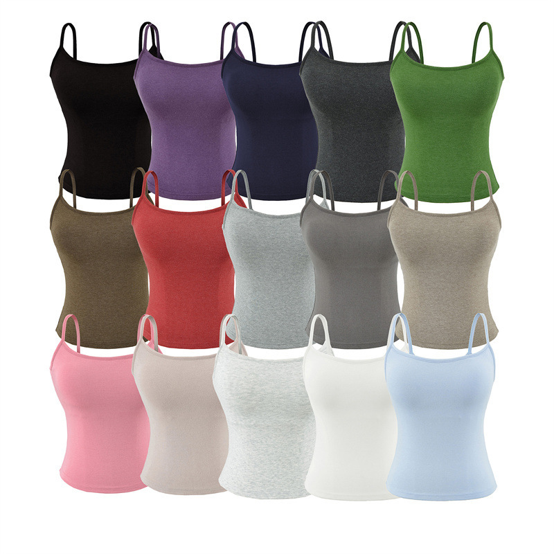 Blue Camisole with Chest Pads for Women, Summer Slim-Fit Basic Style, Suitable for Outerwear or Layering, Slimming and Alluring Base Top