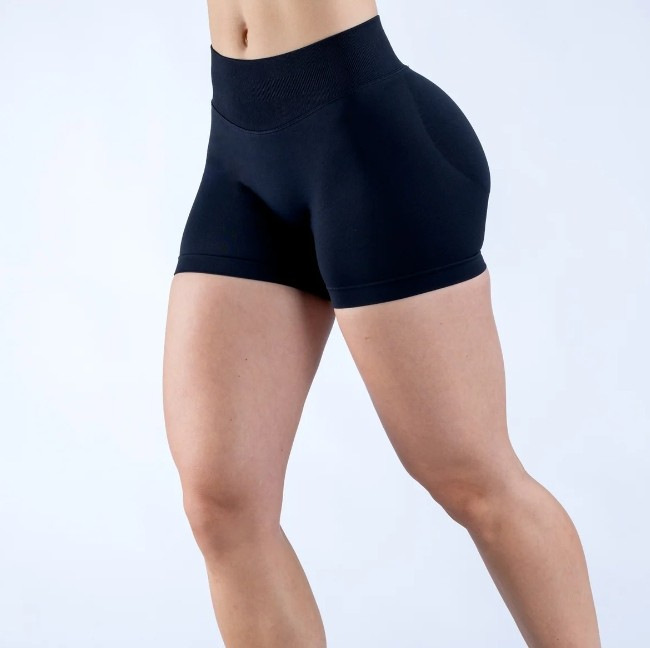 High-Elastic Matte Nylon Three-Section Waist Pleated Butt-Lifting Seamless Low-Waist Shorts Fitness Yoga Pants