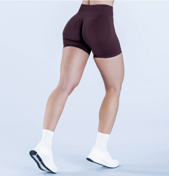 High-Elastic Matte Nylon Three-Section Waist Pleated Butt-Lifting Seamless Low-Waist Shorts Fitness Yoga Pants