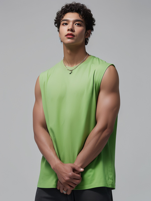 2025 Cross-border Men's Wide Shoulder Men's Sleeveless Vest Men's Simple Solid Color Loose European and American Size T-shirt New