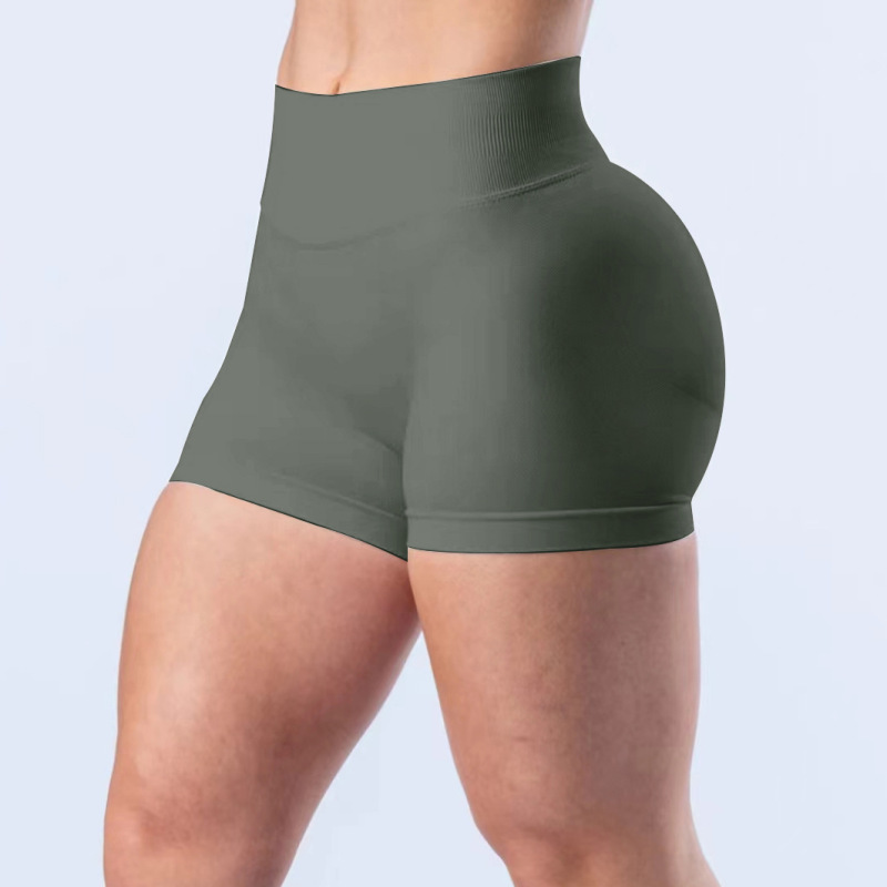 High-Elastic Matte Nylon Three-Section Waist Pleated Butt-Lifting Seamless Low-Waist Shorts Fitness Yoga Pants