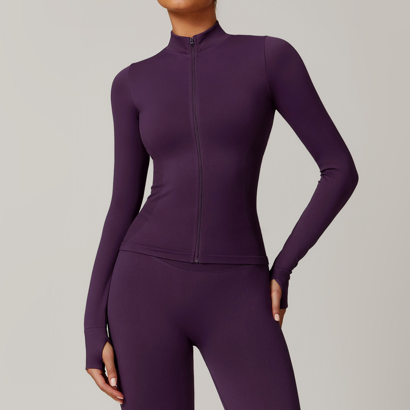 Zechuang Seamless Stand Collar Zipper Yoga Wear Women's Tops Windproof Slim Warm Top Sports Running Tops 7755