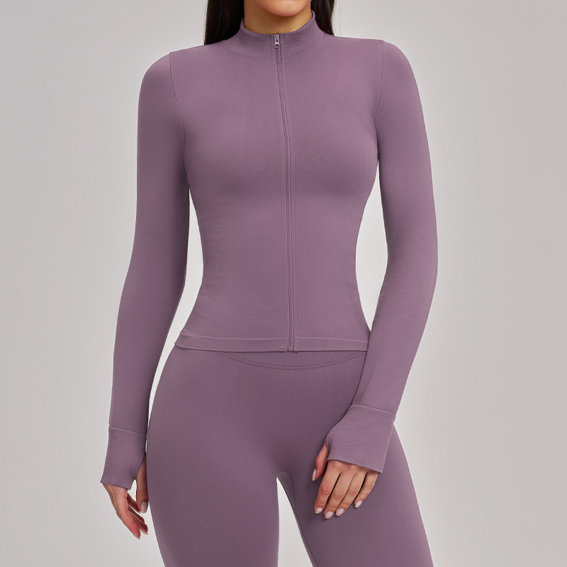 Zechuang Seamless Stand Collar Zipper Yoga Wear Women's Tops Windproof Slim Warm Top Sports Running Tops 7755