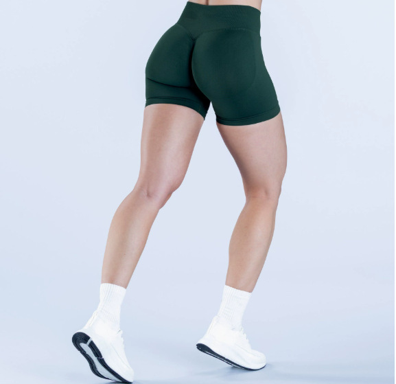 High-Elastic Matte Nylon Three-Section Waist Pleated Butt-Lifting Seamless Low-Waist Shorts Fitness Yoga Pants