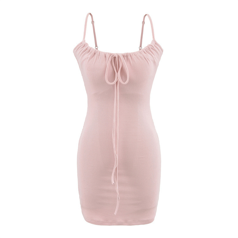 Hot Girl Style Lace-Up Strapless Dress for Women, Summer Base Dress with Chest Pads, Waist-Cinching, Slimming, Sleeveless, Bodycon Short Dress