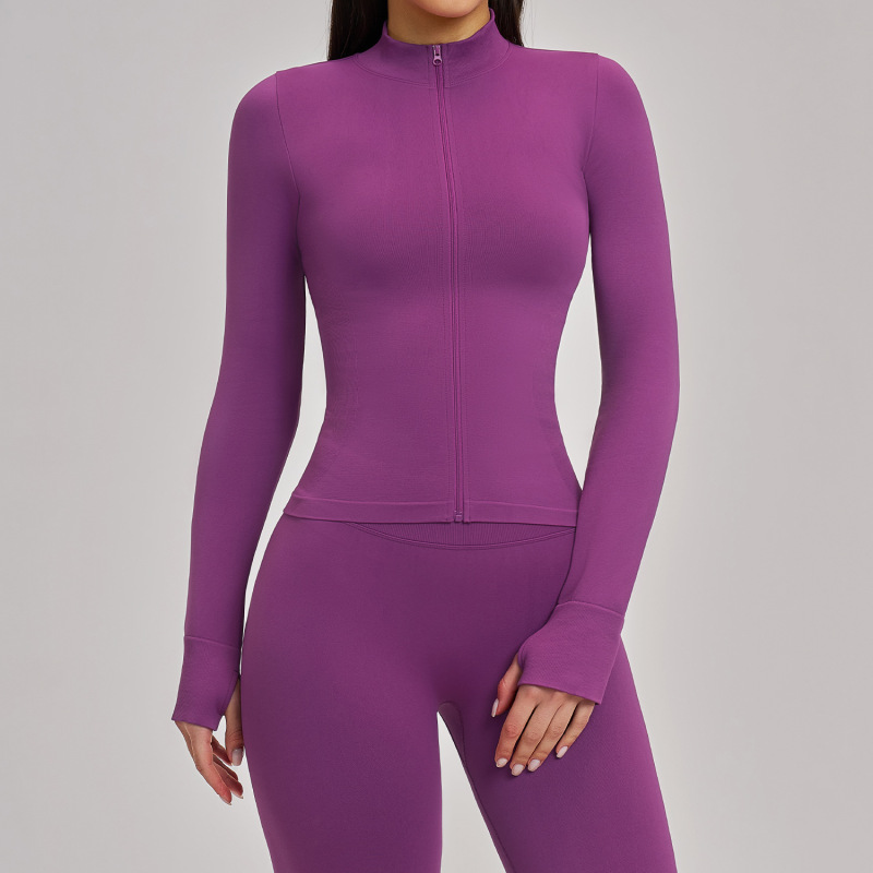 Zechuang Seamless Stand Collar Zipper Yoga Wear Women's Tops Windproof Slim Warm Top Sports Running Tops 7755