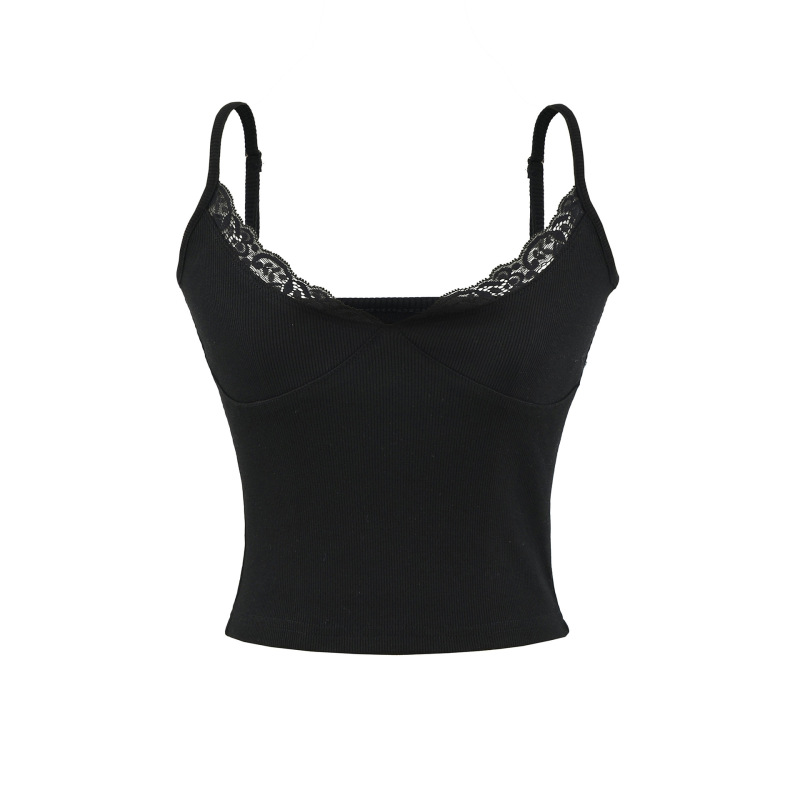 Girly V-Neck Lace Camisole for Women, Summer Short Slim-Fit Vintage Style, Flattering Sleeveless Tank Top for Layering or Outerwear