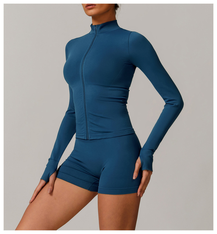 Zechuang Seamless Stand Collar Zipper Yoga Wear Women's Tops Windproof Slim Warm Top Sports Running Tops 7755