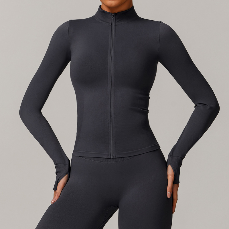 Zechuang Seamless Stand Collar Zipper Yoga Wear Women's Tops Windproof Slim Warm Top Sports Running Tops 7755