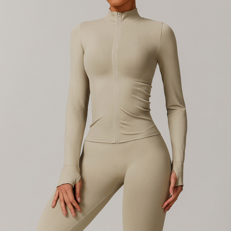 Zechuang Seamless Stand Collar Zipper Yoga Wear Women's Tops Windproof Slim Warm Top Sports Running Tops 7755