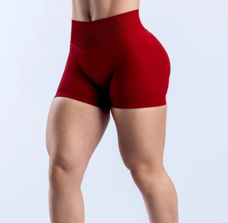 High-Elastic Matte Nylon Three-Section Waist Pleated Butt-Lifting Seamless Low-Waist Shorts Fitness Yoga Pants