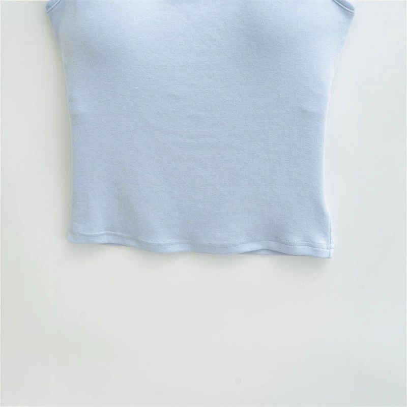 Blue Camisole with Chest Pads for Women, Summer Slim-Fit Basic Style, Suitable for Outerwear or Layering, Slimming and Alluring Base Top