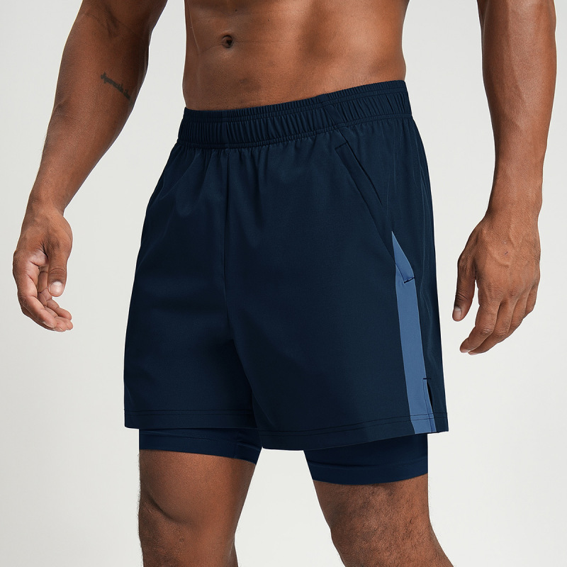 Cross-Border Men's Quick-Drying Breathable Sports Fitness Color-Blocked Lined Shorts Hiking and Work Clothing Bottoms 1205-2