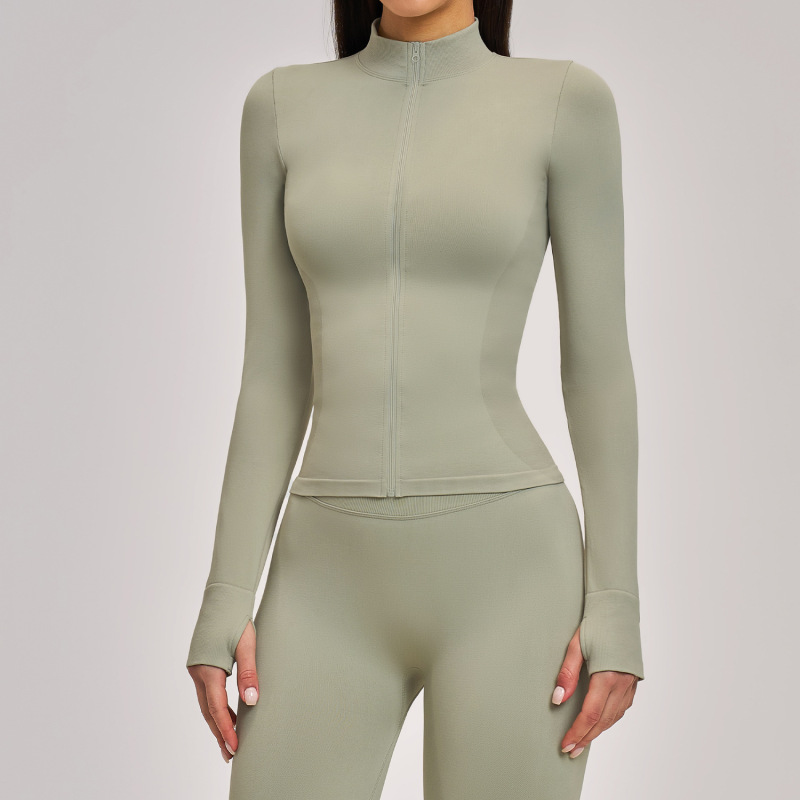 Zechuang Seamless Stand Collar Zipper Yoga Wear Women's Tops Windproof Slim Warm Top Sports Running Tops 7755