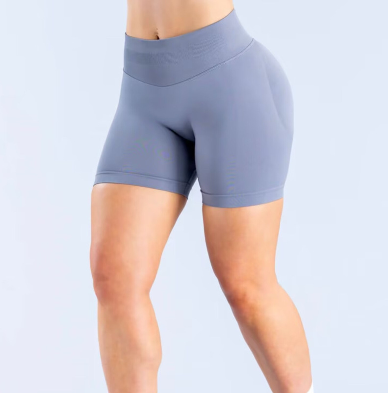 High-Elastic Matte Nylon Three-Section Waist Pleated Butt-Lifting Seamless Low-Waist Shorts Fitness Yoga Pants