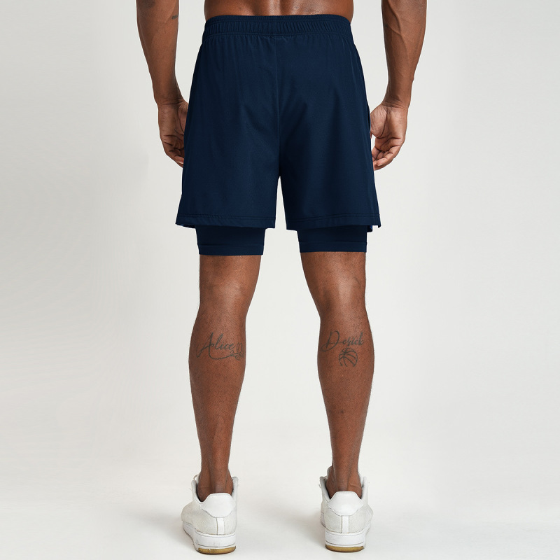 Cross-Border Men's Quick-Drying Breathable Sports Fitness Color-Blocked Lined Shorts Hiking and Work Clothing Bottoms 1205-2