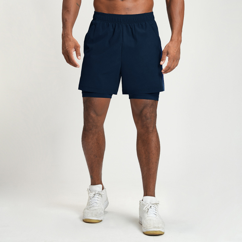 Cross-Border Men's Quick-Drying Breathable Sports Fitness Color-Blocked Lined Shorts Hiking and Work Clothing Bottoms 1205-2
