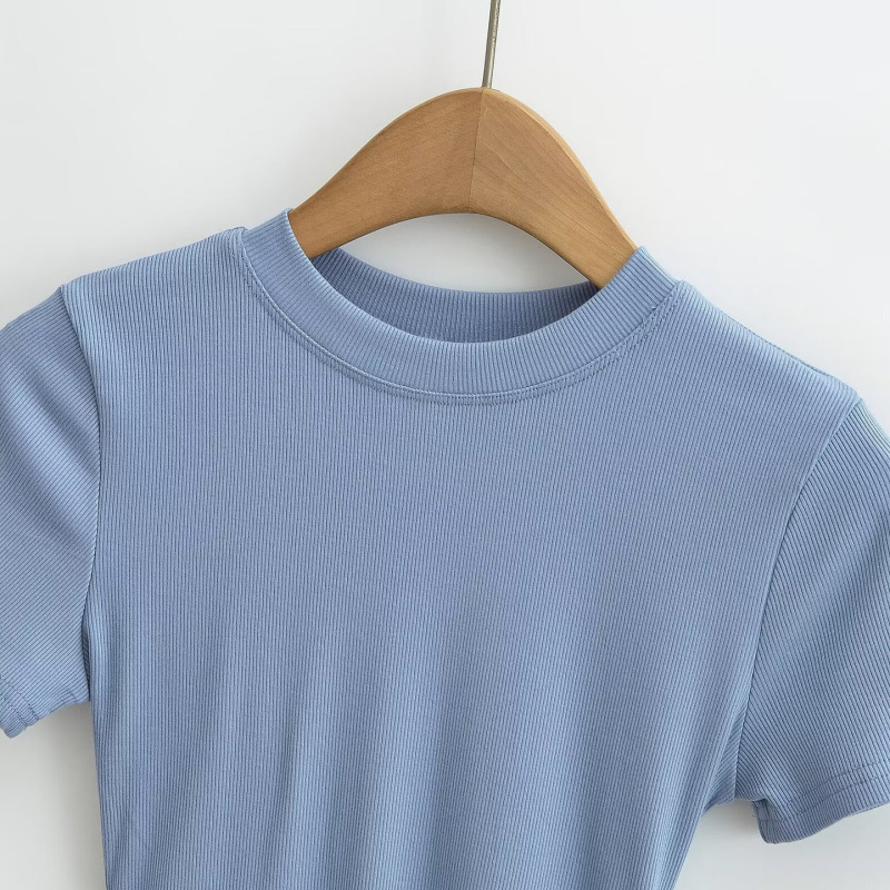 American-Style Tight-Fitting Round-Neck T-Shirt for Women, Casual Inner Wear, Stretchy, Slimming, Figure-Flattering, Solid Color, Short-Sleeve Base Shirt Top