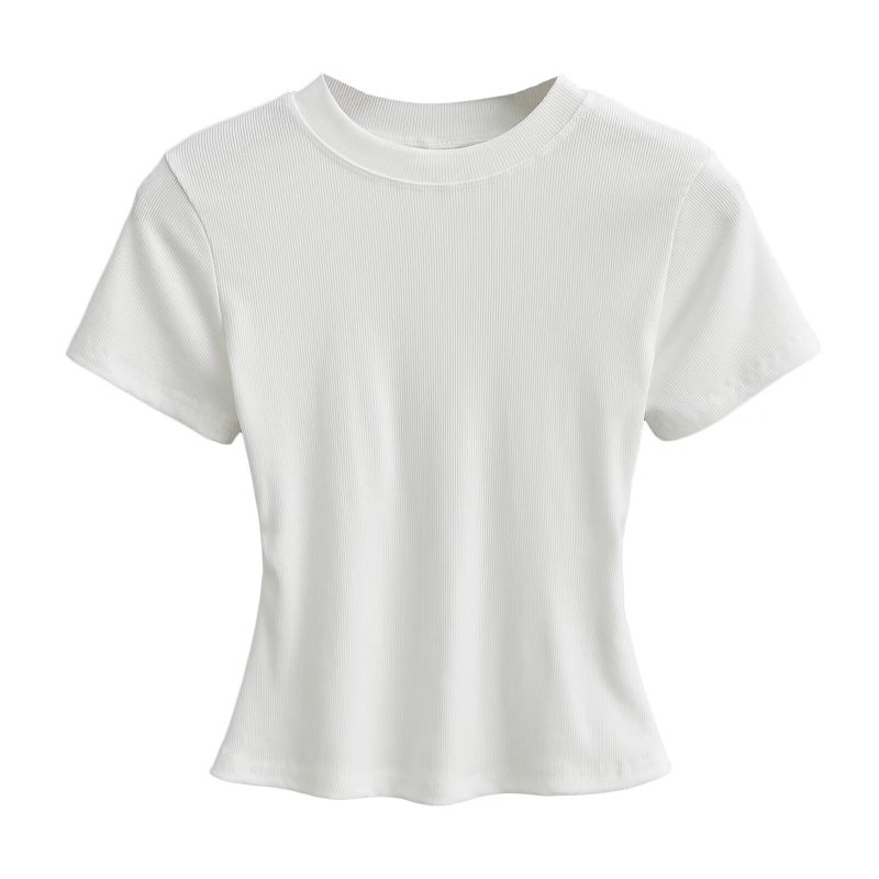 American-Style Tight-Fitting Round-Neck T-Shirt for Women, Casual Inner Wear, Stretchy, Slimming, Figure-Flattering, Solid Color, Short-Sleeve Base Shirt Top