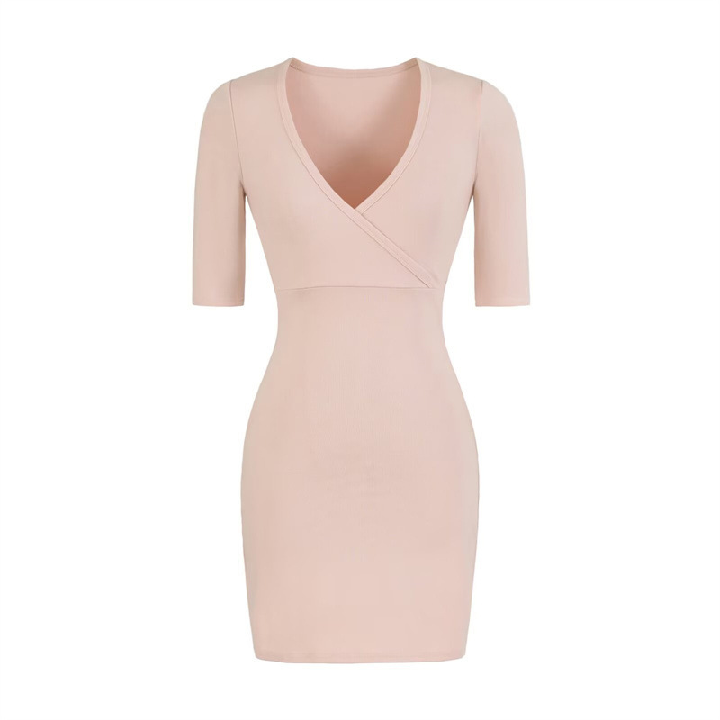 Cross V-Neck Mid-Sleeve Dress for Women, Summer Niche Style, Sexy Base Design, Waist-Cinching, Bodycon Short Dress