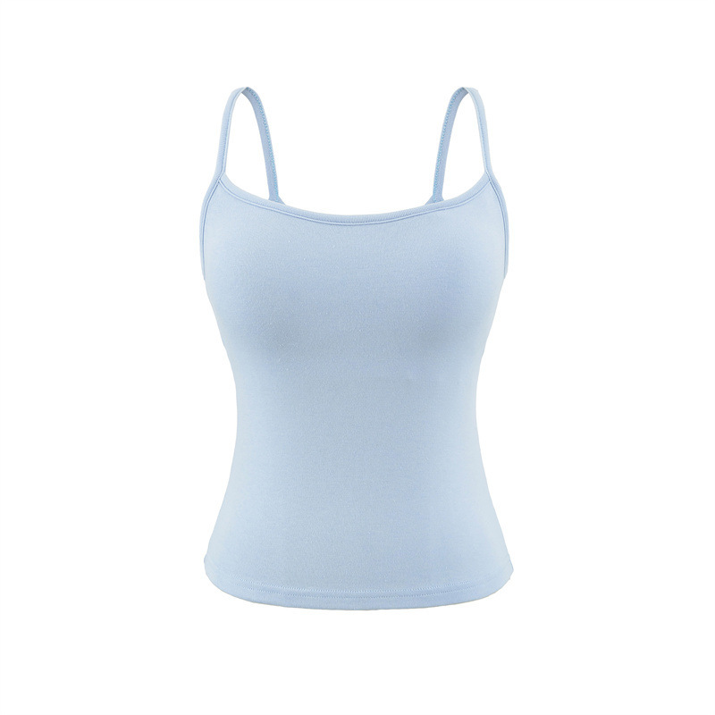 Blue Camisole with Chest Pads for Women, Summer Slim-Fit Basic Style, Suitable for Outerwear or Layering, Slimming and Alluring Base Top