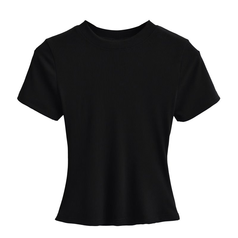 American-Style Tight-Fitting Round-Neck T-Shirt for Women, Casual Inner Wear, Stretchy, Slimming, Figure-Flattering, Solid Color, Short-Sleeve Base Shirt Top