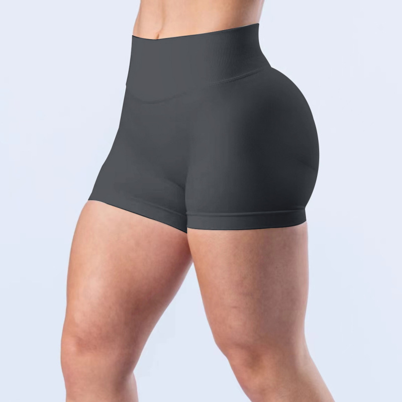 High-Elastic Matte Nylon Three-Section Waist Pleated Butt-Lifting Seamless Low-Waist Shorts Fitness Yoga Pants