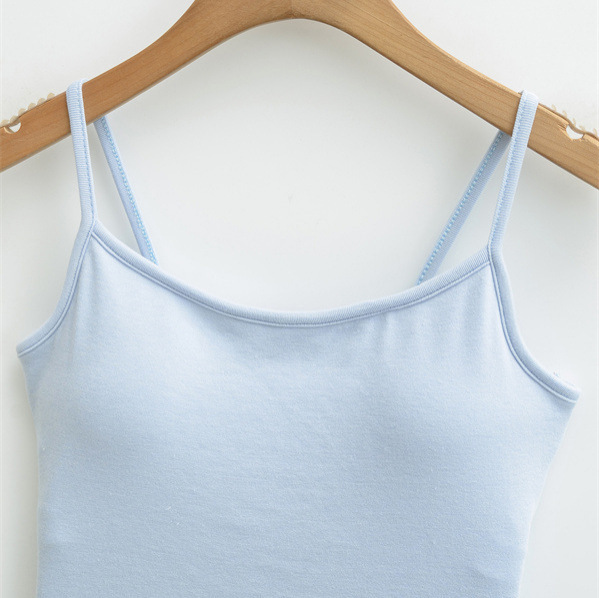 Blue Camisole with Chest Pads for Women, Summer Slim-Fit Basic Style, Suitable for Outerwear or Layering, Slimming and Alluring Base Top