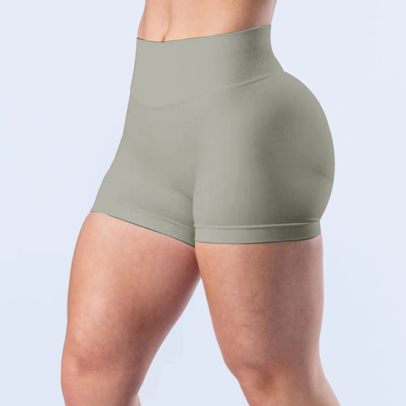 High-Elastic Matte Nylon Three-Section Waist Pleated Butt-Lifting Seamless Low-Waist Shorts Fitness Yoga Pants