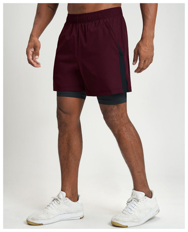 Cross-Border Men's Quick-Drying Breathable Sports Fitness Color-Blocked Lined Shorts Hiking and Work Clothing Bottoms 1205-2
