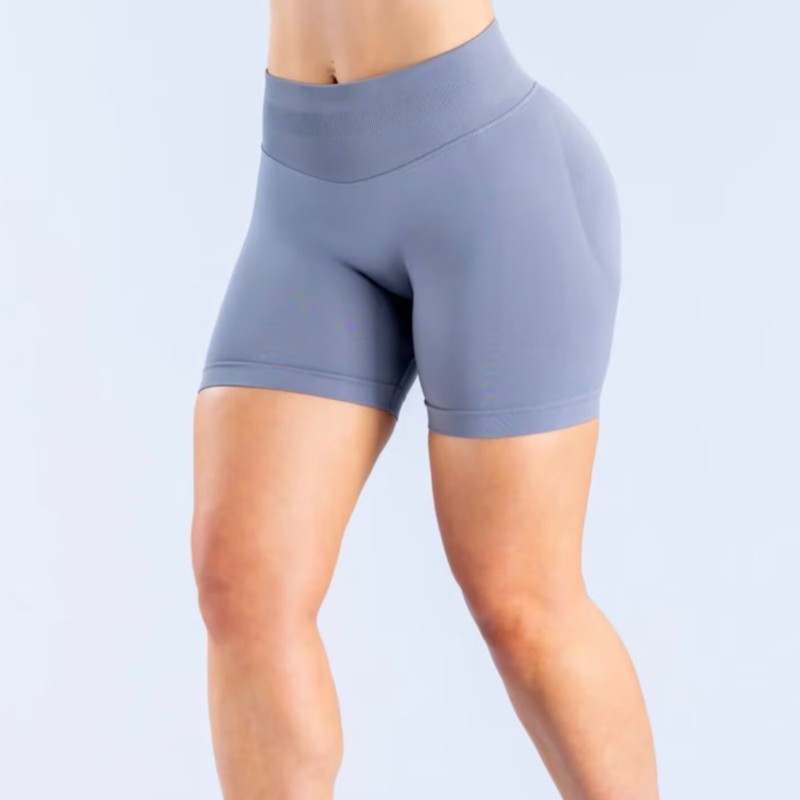 High-Elastic Matte Nylon Three-Section Waist Pleated Butt-Lifting Seamless Low-Waist Shorts Fitness Yoga Pants