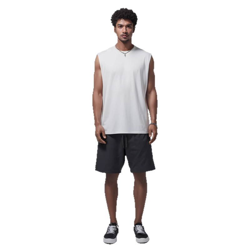 2025 Cross-border Men's Wide Shoulder Men's Sleeveless Vest Men's Simple Solid Color Loose European and American Size T-shirt New