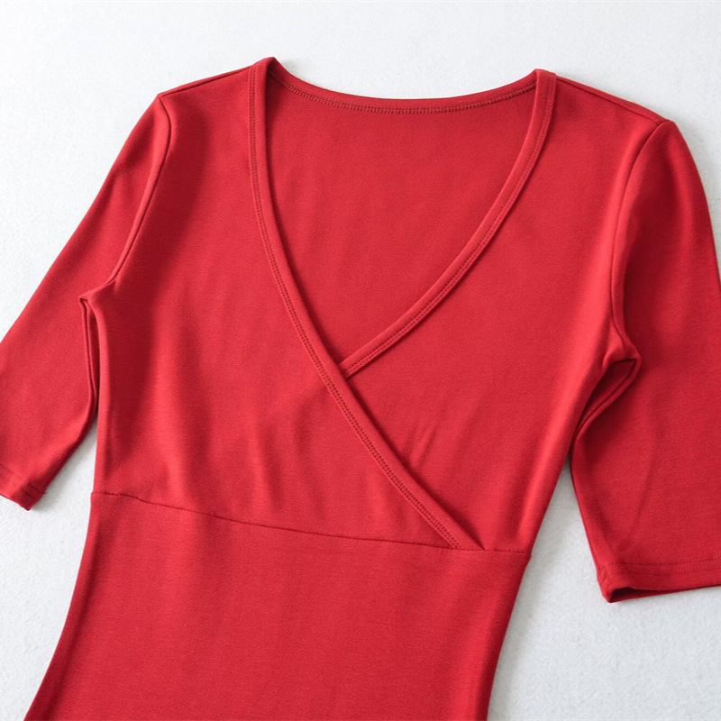 Cross V-Neck Mid-Sleeve Dress for Women, Summer Niche Style, Sexy Base Design, Waist-Cinching, Bodycon Short Dress