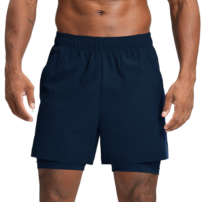 Cross-Border Men's Quick-Drying Breathable Sports Fitness Color-Blocked Lined Shorts Hiking and Work Clothing Bottoms 1205-2