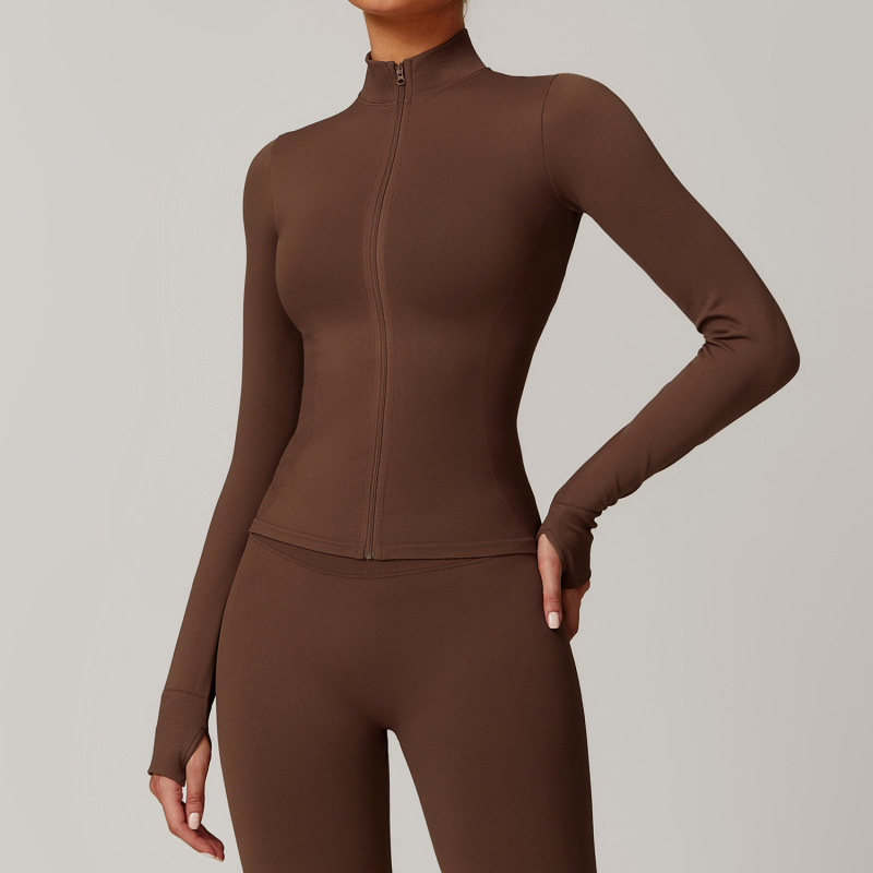 Zechuang Seamless Stand Collar Zipper Yoga Wear Women's Tops Windproof Slim Warm Top Sports Running Tops 7755