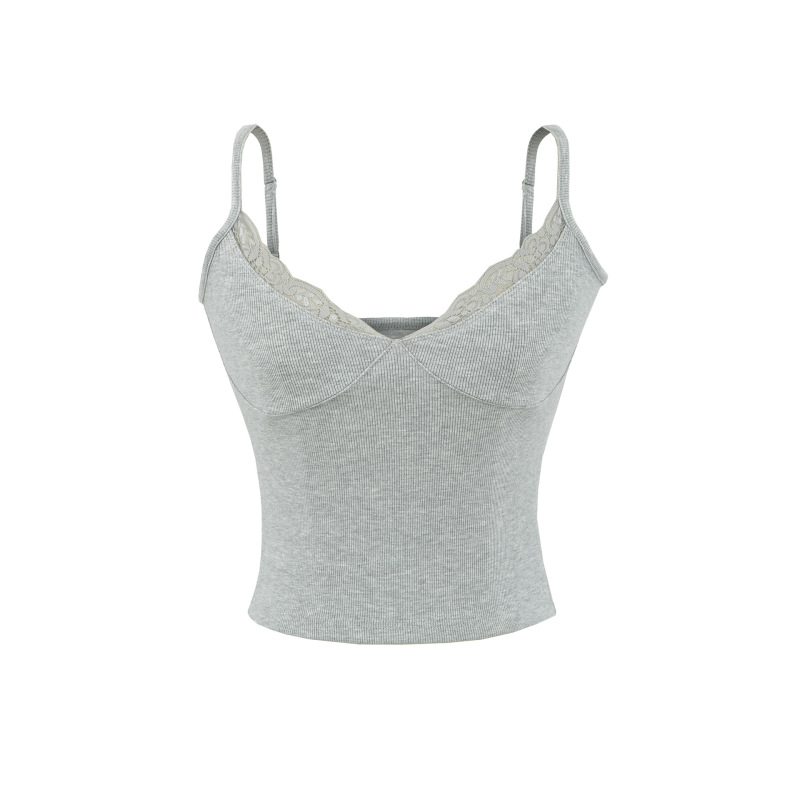 Girly V-Neck Lace Camisole for Women, Summer Short Slim-Fit Vintage Style, Flattering Sleeveless Tank Top for Layering or Outerwear