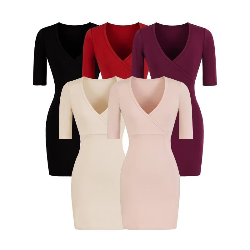 Cross V-Neck Mid-Sleeve Dress for Women, Summer Niche Style, Sexy Base Design, Waist-Cinching, Bodycon Short Dress