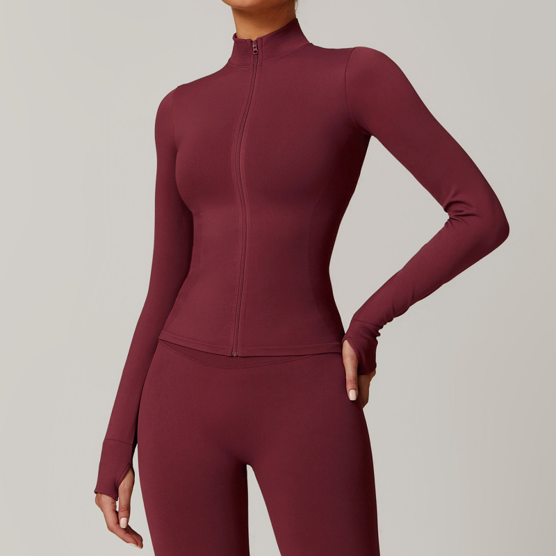 Zechuang Seamless Stand Collar Zipper Yoga Wear Women's Tops Windproof Slim Warm Top Sports Running Tops 7755