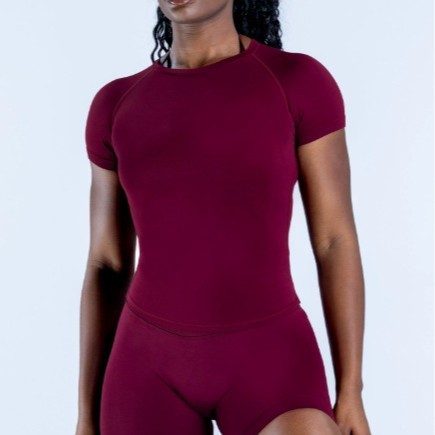 Amazon's Fully Matte Nylon High-Elastic Moisture-Wicking Seamless Short-Sleeve Fitness T-Shirt, Hip-Length